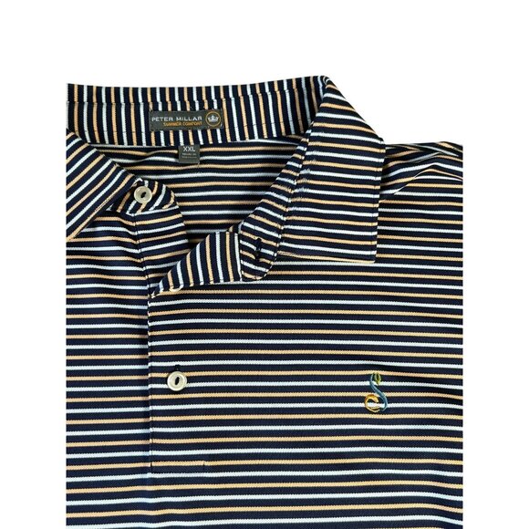 Peter Millar Summer Comfort Polo Mens Sz XXL Stripes Black White Orange Golf - Picture 2 of 8
